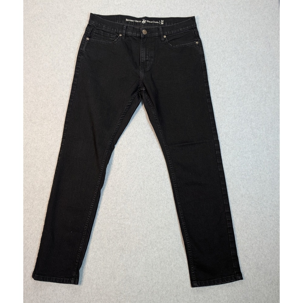 Beverly Hills Polo Club Mens Black Slim Straight Jeans 34x30 Stretch Denim
